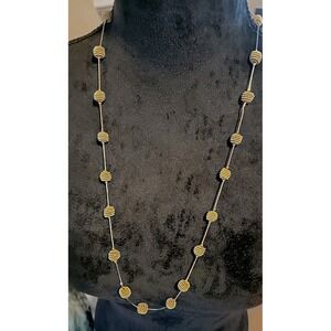 Vintage "Trifari" Gold Tone Beehive Bead & 28" Chain Necklace, Signed